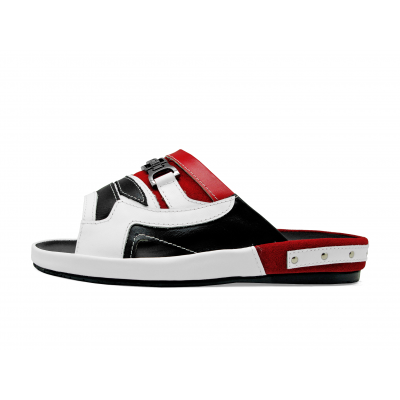 Men Sandals SKF-25 White-Black Nappa-Red Suede-Red Nappa